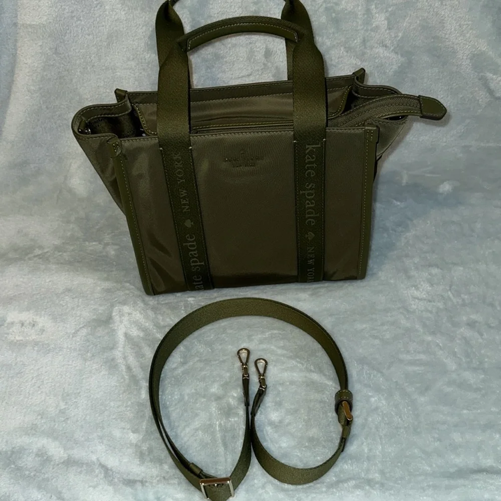 kate spade Green Small Structured Tote with Webbing Details - Picture 10 of 14